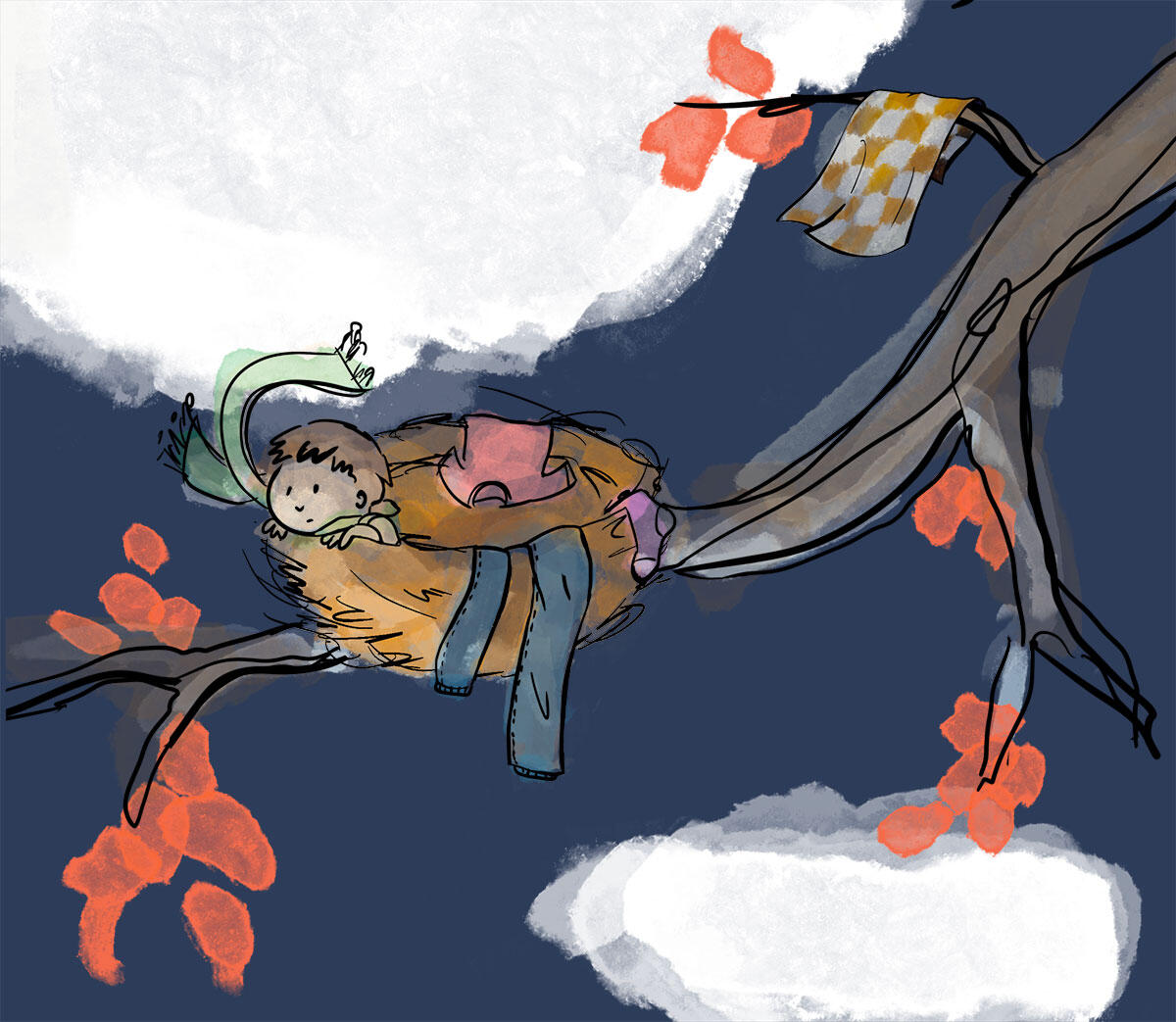 Illustrazione per il racconto di Giada Andrea Baccini "Si sta come al vento i panni"